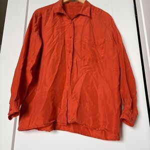 Vintage Silk Blouse Burnt Orange | Oversized Minimalist Luxe | Button Down
